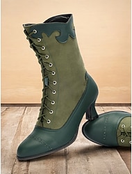 kvinnors viktorianska vintage gröna snörstövlar med bågad kant och broguedetaljer - eleganta högklackade skor för cosplay, steampunk och retrooutfits