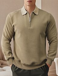 Herren Polos mit Knöpfen Golfhemd Strasse Casual Kargen Langarm Modisch Basic Farbblock Patchwork Taste Frühling Herbst Schwarz Weiß Braun Beige Polos mit Knöpfen