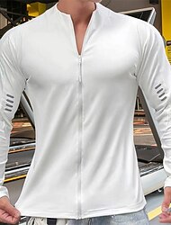 Herren Einfarbig Sportshirt Fitnessshirt Trainingsshirt Gepolstertes Kompressionsshirt Frühling Herbst Vollreißverschluss Langarm Lässig Athleisure Schnelltrocknend Weich Atmungsaktiv Fitnesstraining