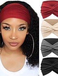 Fasce per capelli larghe da donna, confezione da 4 - morbidi accessori per capelli a turbante in stile bohémien con design annodato per yoga, corsa, sport e uso quotidiano - fasce per capelli di