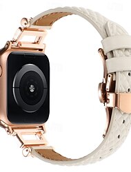 Skórzany pasek Kompatybilny z Pasek do zegarka Apple Watch 38mm 40mm 41mm 42mm 44mm 45mm 49mm Elastyczny Błyszczący Diament Klamra motylkowa Prawdziwa skóra Stras Wymienny pasek do zegarka na iwatch