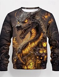 Jungen 3D Graphic Drache T-Shirt Langarm Frühling Herbst Modisch Basic kinderkleidung 4-12 Jahre Rundhalsausschnitt Outdoor Casual Täglich Regular Fit
