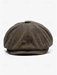Herren-Zeitungsjungenmütze mit Fischgrätenmuster – klassische Schiebermütze aus Tweed im Vintage-Stil für Herbst und Winter