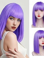 פאה בוב עם פוני פאה קצרה ישרה לנשים עמידה בחום שיער סינטטי פאה צבעונית פאות בוב לגרילס מסיבה יומית מסיבת חג המולד פאות שימוש בקוספליי