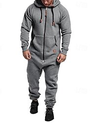 Férfi Melegítő Kezeslábas Teljes cipzár Egyrészes Hétköznapi Ősz Hosszú ujj Melegen tartani Mekano Fitnesz Edzőterem edzés Futás sportruházat Sportruházat Egyszínű Stétszürke Sötét Khaki Fekete