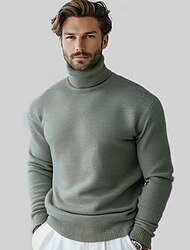 Bărbați Pulover cu gât rotic Tricotat Culoare solidă Guler Pe Gât Îmbrăcăminte tricotată Elegant Crăciun În aer liber Îmbrăcăminte Toamnă Iarnă Negru Alb S M L