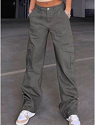Women's Cargo Pants Fashion Streetwear Full Length High Waist Plain Multi Pocket Comfy Soft Comfortable Micro-elastic Outdoor Street Black Khaki Gray Spring &  Fall Regular Fit