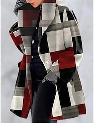 Damen Mantel Outdoor Strasse Freizeitskleidung Herbst Winter Standard Mantel Regular Fit warm Atmungsaktiv Stilvoll Brautkleider schlicht Jacken Langarm Streifen und Plaid Mit Taschen Bedruckt Rote