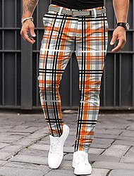 Herr Rutig Kostymbyxor Medium Midja Business Casual Formell Utomhus Vardag Dragkedja Ficka Sommar Vår Höst 3D-tryck Orange