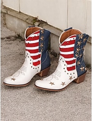 patriottische western cowboylaarzen voor dames – Amerikaanse vlagprint met sterversieringen, festival- en rodeo-schoenen in vintagestijl