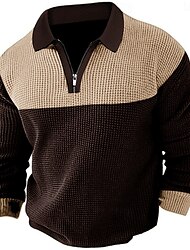 Bărbați Tricou polo Waffle Tricou POLO Oficial Afaceri Quarter Zip Manșon Lung Modă De Bază Culoare solidă Peteci Fermoar Primăvara & toamnă Albastru piscină Maro Verde Militar Gri Tricou polo Waffle