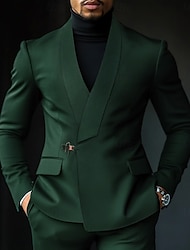 Dark Green Men's Wedding Party Suits Homecoming Suits Solid Colored 2 Piece Fashion Business Formal Standard Fit