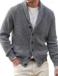 Hombre Chaqueta de Punto Suéter recortado Suéter de punto Estriado Tejer Regular Abotonar Bolsillo Plano Redonda Moda Clásico Ropa Cotidiana Cita Ropa Otoño invierno Negro Azul Oscuro M L XL