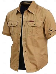 Herren Kuh-Druck Hemd Westernhemd Cargo-Shirt Kurzarm Brautkleider schlicht Taktisch Sport & Natur Ausgehen Sommer Frühling Umlegekragen Bedruckt Armeegrün Khaki Dunkelblau Beige