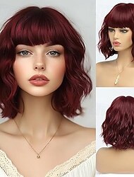 parókák nőknek rövid hullámos paróka frufruval paróka sötét gyökerekkel közepes hosszúságú természetes szintetikus haj mindennapi partira &erősítő cosplay