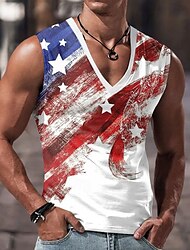Veterans Day Men's Patriot Patriotic Veteran Graphic National Flag Tank Top Vest Top Sleeveless T Shirt for Men Sleeveless T shirt 3D Print V Neck Shirt Designer Casual Muscle Sports Running Gym Red
