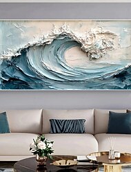 3d emoldurado oceano onda pintura a óleo pintado à mão oceano azul pintura a óleo sobre tela artesanal abstrato natureza azul mar pintura texturizada arte de parede minimalista grande pintura de arte