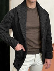 Herr Cardigan Tröja Beskuren tröja Ribbad Sticka Normal Ficka Slät Sjal Mode Klassisk Semester Dagliga kläder Kläder Höst vinter Svart Khaki grön M L XL