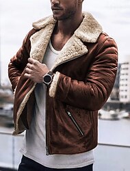 Herr Imitationsläderjacka Fleece-jacka Sherpajacka Dagligen Semester Håller värmen Ficka Fleece Höst vinter Slät Mode Streetwear Kavajslag Normal Svart Brun Grön Jacka