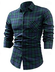 Men's Shirt Flannel Shirt Overshirt Plaid Outdoor Street Yellow Red Dark Navy Green Long Sleeve Winter Spring &  Fall Clothing Apparel