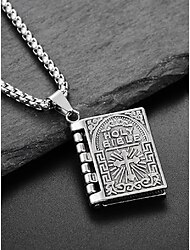 collana con ciondolo bibbia da uomo - gioielli religiosi in argento con dettaglio croce, accessorio di fede cristiana da indossare ogni giorno e per le occasioni speciali