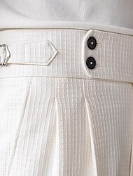 Men's Dress Pants Trousers Pleated Pants Waffle Pants Gurkha Pants Pocket Plain Comfort Soft Full Length Wedding Party Business Elegant Fashion Black White