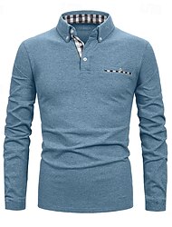 Herren Golfhemd Golf Poloshirts Arbeit Casual Kargen Langarm Basic Modern Farbblock Patchwork Knopf Frühling & Herbst Regular Fit Königliches Blau Blau Dunkelgrau Khaki Hellgrau Hellblau Golfhemd