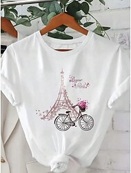 Mujer Camiseta Graphic Casual Manga Corta Escote Redondo Tops regulares Diario Estampado Blanco Verano
