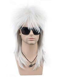 Férfiak és nők hosszú egyenes paróka 70-es 80-as évek rockerbuli punk rock diszkó mullet paróka karneválra Halloween parókákhoz