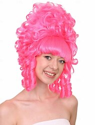 Parrucca Storica Neon Rosa Maria Antonietta per Donne Stile Coloniale Francese per Carnevale Parrucche di Halloween