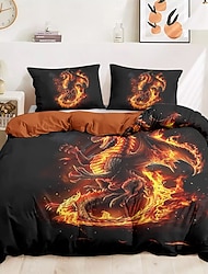 ドラゴンの掛け布団カバーセット。100%コットンの柔らかく快適な寝具セット。大胆なドラゴンのプリント。寝室の装飾に最適。スタイリッシュで心地よく、お手入れ簡単。洗濯機で洗えます。