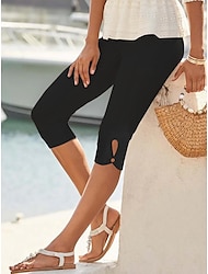 Women's Sweatpants Chinos Fashion Streetwear Calf-Length High Waist Plain Elastic Waistband Comfy Soft Comfortable Micro-elastic Outdoor Street Robin's Egg Blue Black White Spring Fall Regular Fit