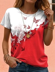 Per donna Maglietta Floreale Casual Manica Corta Girocollo Top Regolari Quotidiano Stampato Nero Rosso Viola Marrone Verde Estate