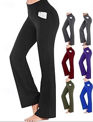 Damen Yogahose Seitentaschen Weite Hosen Hoher Taillenbund Yoga Fitness Fitnesstraining Unten Dunkelgrau Marineblau Schwarz Elasthan Sport Sportkleidung Hochelastisch
