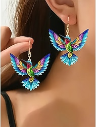színes kolibri lógó fülbevaló – könnyű ólomüveg dizájn nőknek, ideális alkalmi, művészi alkalmakra és nyaralási viseletre