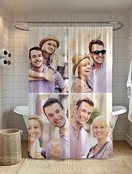 Personalized Photo Shower Curtain with 12 Hooks- Custom Wedding Gift for Couple Wedding Gift Bathroom Decor Fabric Waterproof Washable Upload Your Image Photo Picture for Bathroom Hotel
