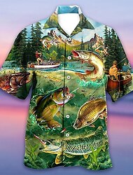 Bărbați Tropical Pești Cămașă Cămașă hawaiană Cămașă Aloha Manșon scurt Cămașă Răsfrânt Tropical Modă Hawaiană Casual Hawaiian Concediu Alb Galben Negru / Maro S M L