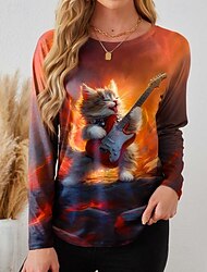 Damen T Shirt Herz Plaid Brautkleider schlicht Langarm Rundhalsausschnitt Lange Oberteile Täglich Bedruckt Gelb Rote Blau Rosa Sommer Frühling