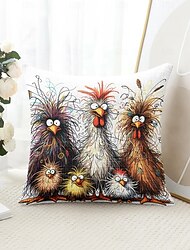 grappige dieren decoratieve kussensloop 1pc zachte vierkante bankkussenhoes kussensloop voor slaapkamer woonkamer bank stoel kip familie