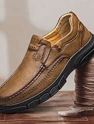 Mocasines sin cordones de piel sintética marrón para hombre con detalles cosidos a mano: zapatos casuales cómodos para uso diario y actividades al aire libre