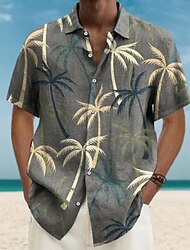 Férfi Kókuszfa Trópusi növények Ing Hawaii ing Aloha ing Rövid ujjú Ing Térfogatcsökkenés Divat Utcai sikk Dizájn Szabadtéri Utca Hétköznapi Medence Bíbor Barna S M L