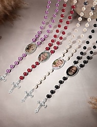 personligt foto rosenkrans pärlor kors halsband med foto anpassad minnespresent för kvinnor, perfekt för bröllop eller speciella tillfällen