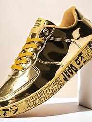 tênis masculino dourado metálico com sola estampada - calçados casuais estilosos para festas, streetwear e dança