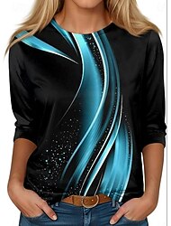 Women's T shirt Long Sleeve Ombre Casual Long Tops Daily Print Black Blue Dark Green Spring, Fall, Winter,  Prefall