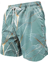 Herren Palmblatt Tropische Pflanzen Badehosen Badeshorts Boardshorts Mittlere Taille Tropisch Streetwear Hawaiianisch Urlaub Kordelzug Netzfutter Elastischer Bund Designer Bekleidung