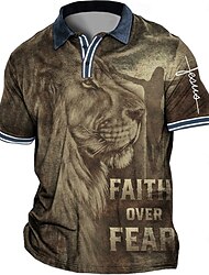Men's Plus Size Polo Shirt Big and Tall Lion Turndown Print Short Sleeve Spring & Summer Sports Fashion Streetwear Designer Outdoor Street Tops