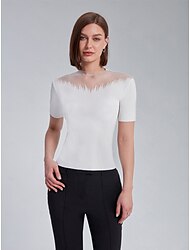Chiffon See-Through Ribbed Knit Top
