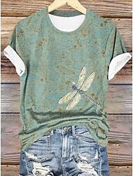 女性用 Tシャツ フラワー カジュアル 半袖 ラウンドネック レギュラートップス 日常 プリント グリーン 夏