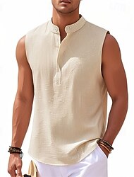Men's Button T Shirt T Shirt Henley Shirt Tee Sleeveless Henley Summer Plain Fashion Designer Basic Buttons Vacation Street Going out Lake blue Black White Top Tee for Men