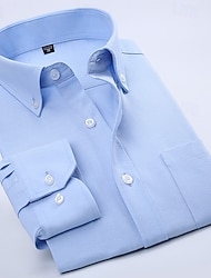 Herren Oberhemd Hemd Oxford Hemd Knitterfrei Glatt Hochzeit Arbeit Hellblau Weiß Dunkelblau Langarm Kragen Sommer Frühling Bekleidung